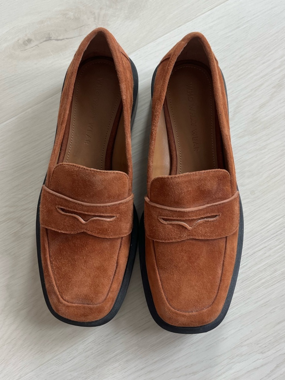 WhoWhatWear Tan Suede Chunky Penny Loafers